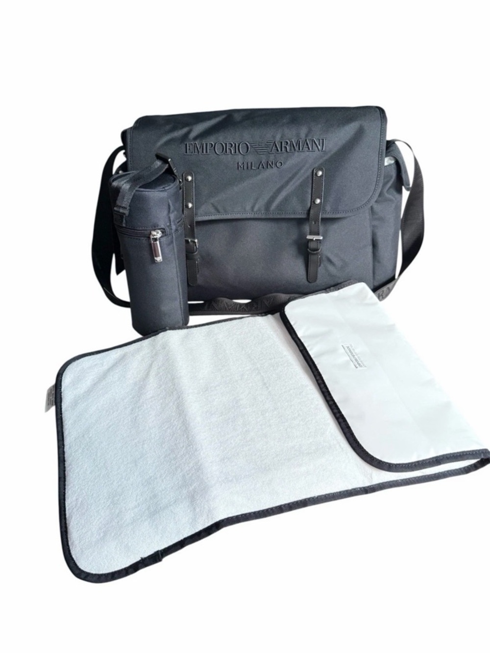 Authentic Emporio Armani Navy Blue Nylon Messenger diper Bag with Changing Pad